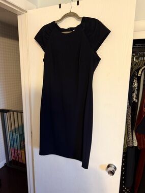 Calvin Klein Navy Cap-Sleeve Sheath Midi Dress